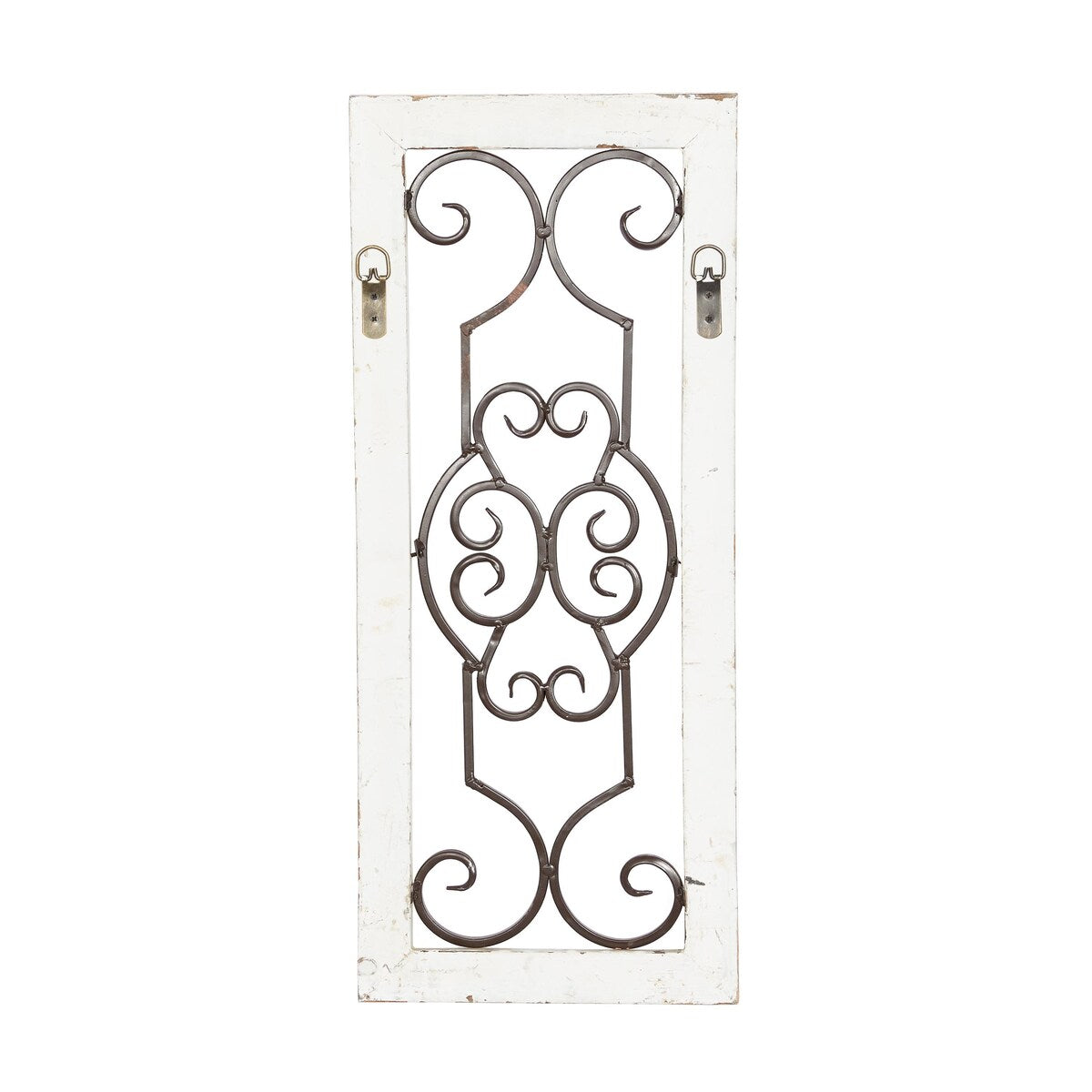 Wood Scroll Small Panel Home Wall Decor with Black Metal Scrollwork - White - Roche River Decor