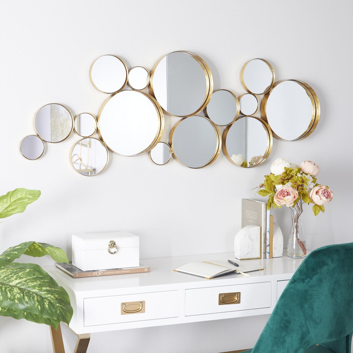 Metal Bubble Cluster Room Wall Mirror - Gold - CosmoLiving by Cosmopolitan