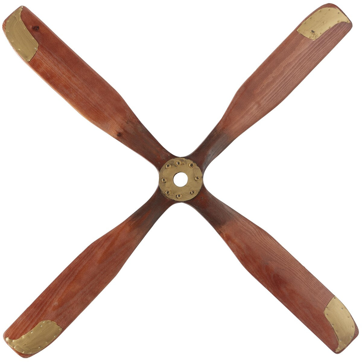 Wood Airplane Propeller 4 Blade Home Wall Decor with Aviation Detailing - Brown - Roche River Decor