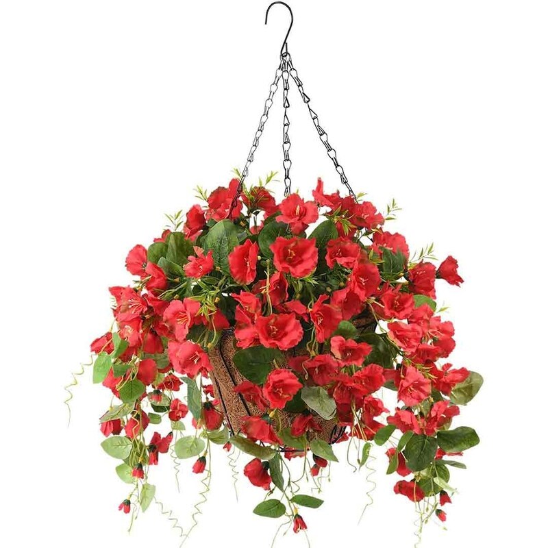 Artificial Hanging Flowers Basket for Outdoor Spring Decoration,4 Packs Faux Silk Daisies Coconut Lining Hanging Baskets