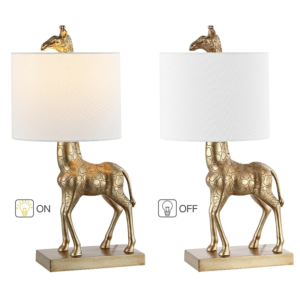 Aaliyah 24in Antique Gold Giraffe Table Lamp with White Linen Shade - 24H