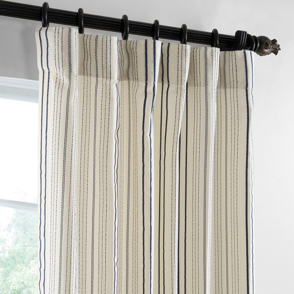 Exclusive Fabrics Striped Blue Linear Cotton Light Filtering Curtains For Bedroom & Living Room Curtains Pair (2 Panels)