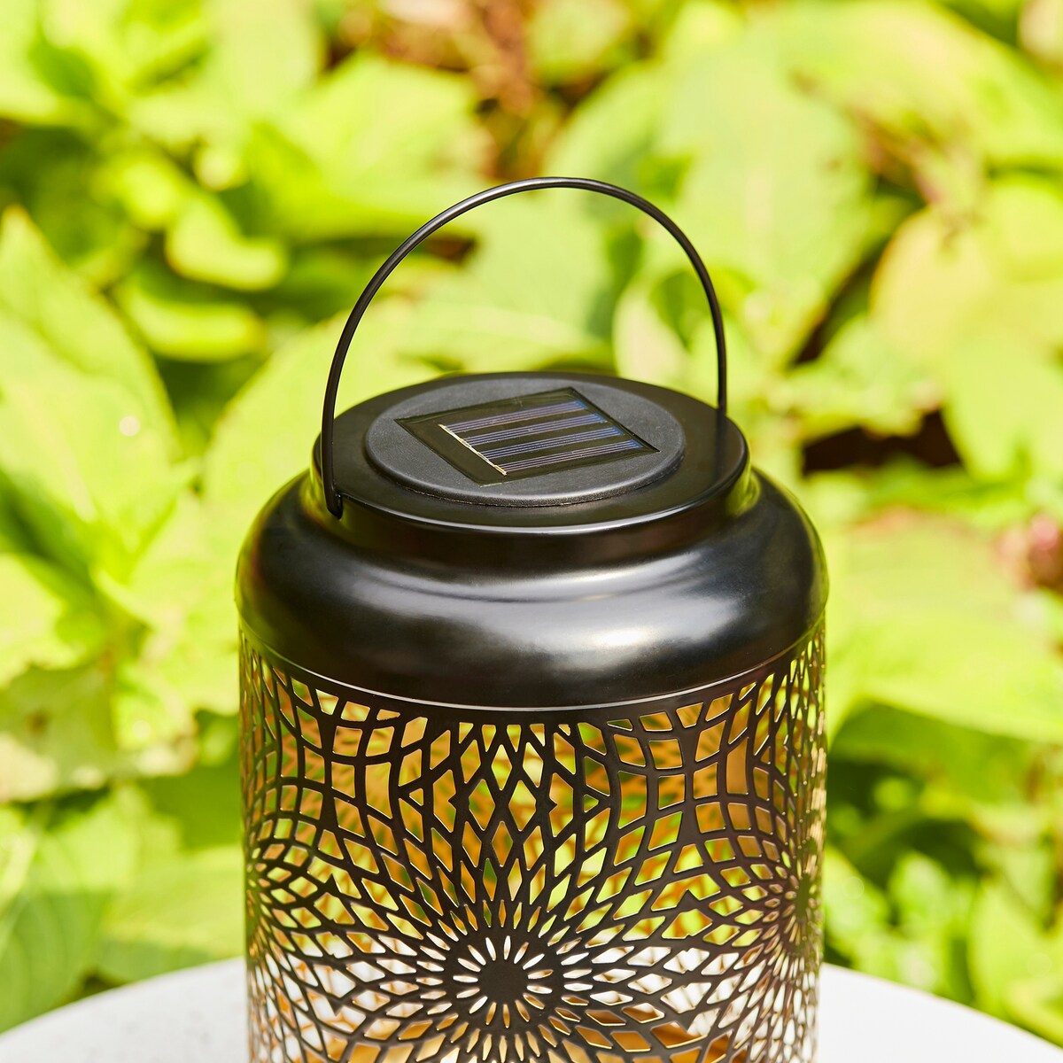 Glitzhome 8.75H Outdoor Metal Solar Hanging Lantern with LED lights