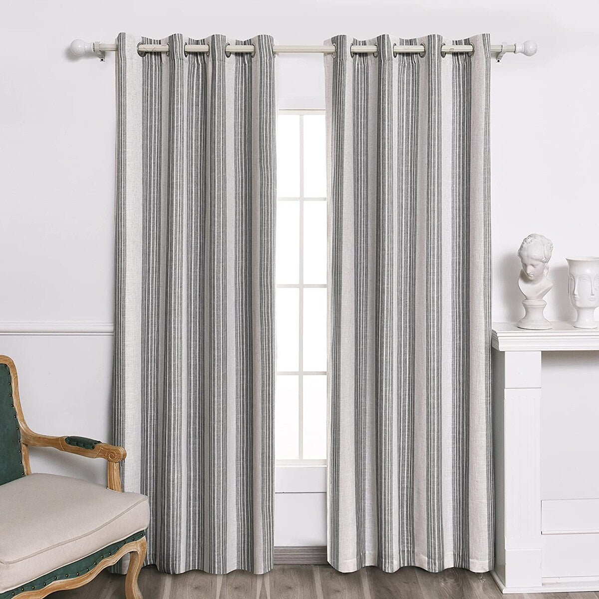 DriftAway Chris Vertical Striped Pattern Linen Textured Lined Blackout Window Curtains