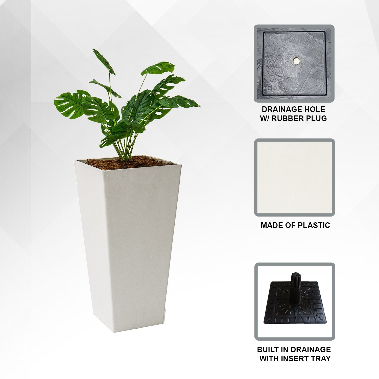 XBrand Modern 30-Inch Tall Modern Square Tapered Planter, Indoor & Outdoor