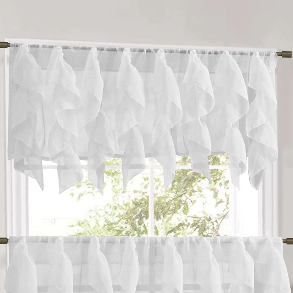 Sweet Home Collection White Vertical Ruffled Waterfall Valances and Curtain Tiers