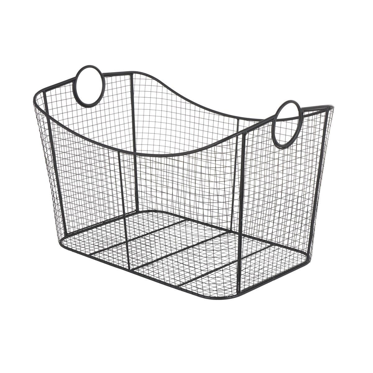 Metal Wire Grid Decorative and Functional Storage Basket with Curved Edges Ring Handles - Gold or Black - Roche River Decor