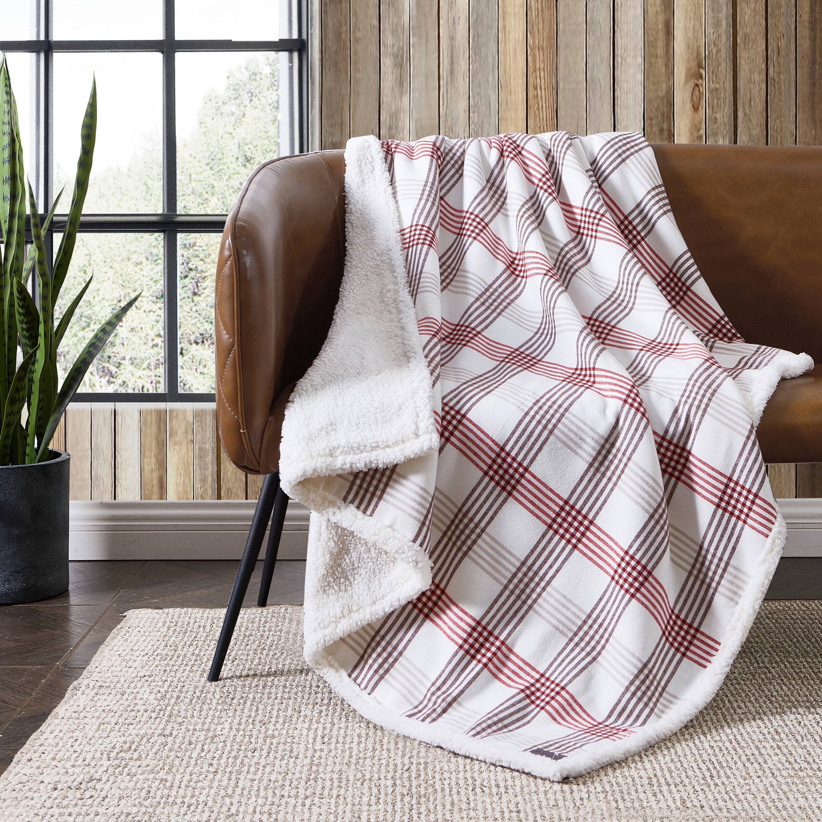 Eddie Bauer Cotton Flannel/Shearling Reverse Throw Blanket