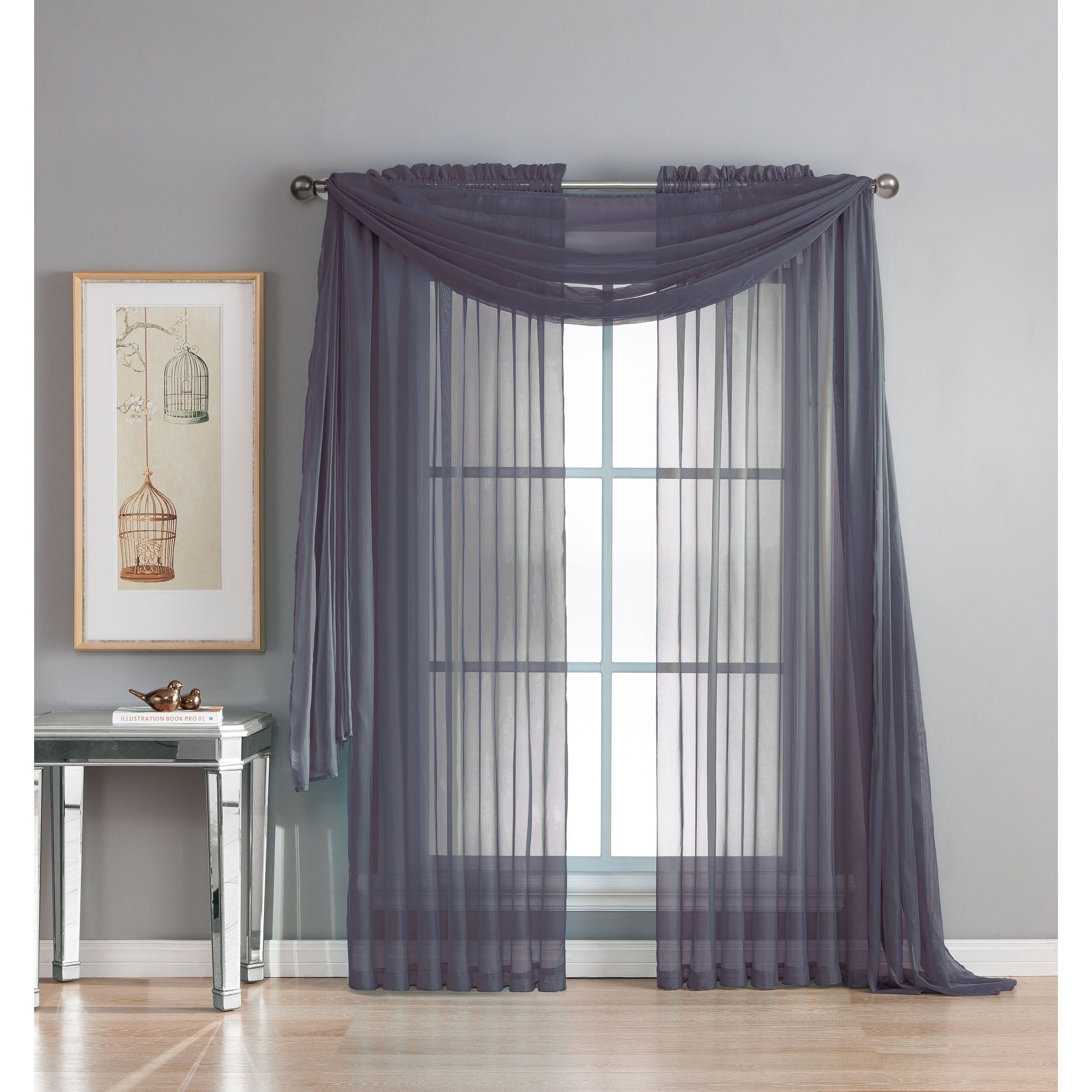 Window Elements Diamond Sheer Voile Extra Wide, 56 Inch Wide. Rod Pocket Curtain Panel