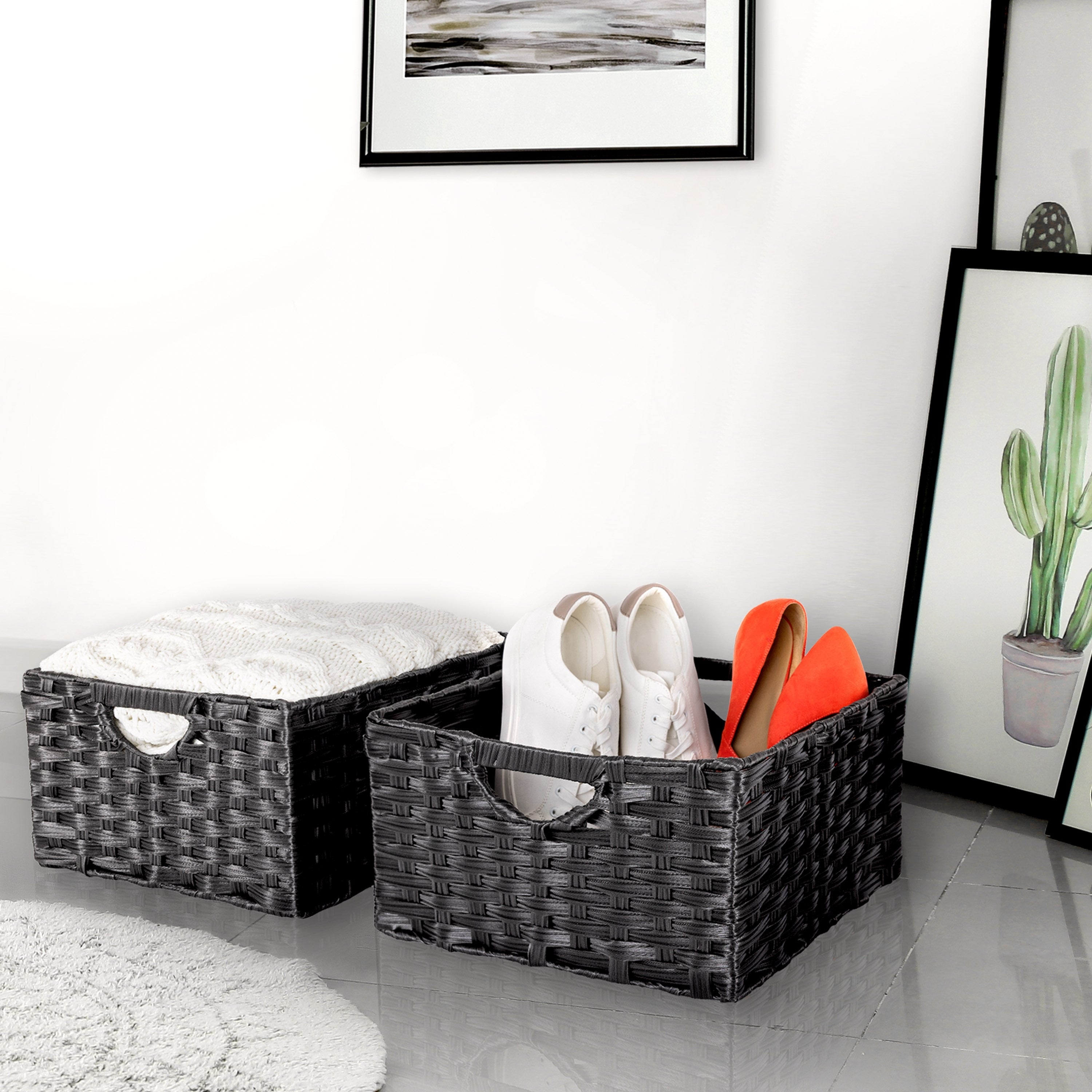 Seville Classics Foldable Handwoven Cube Storage Basket (2-Pack)