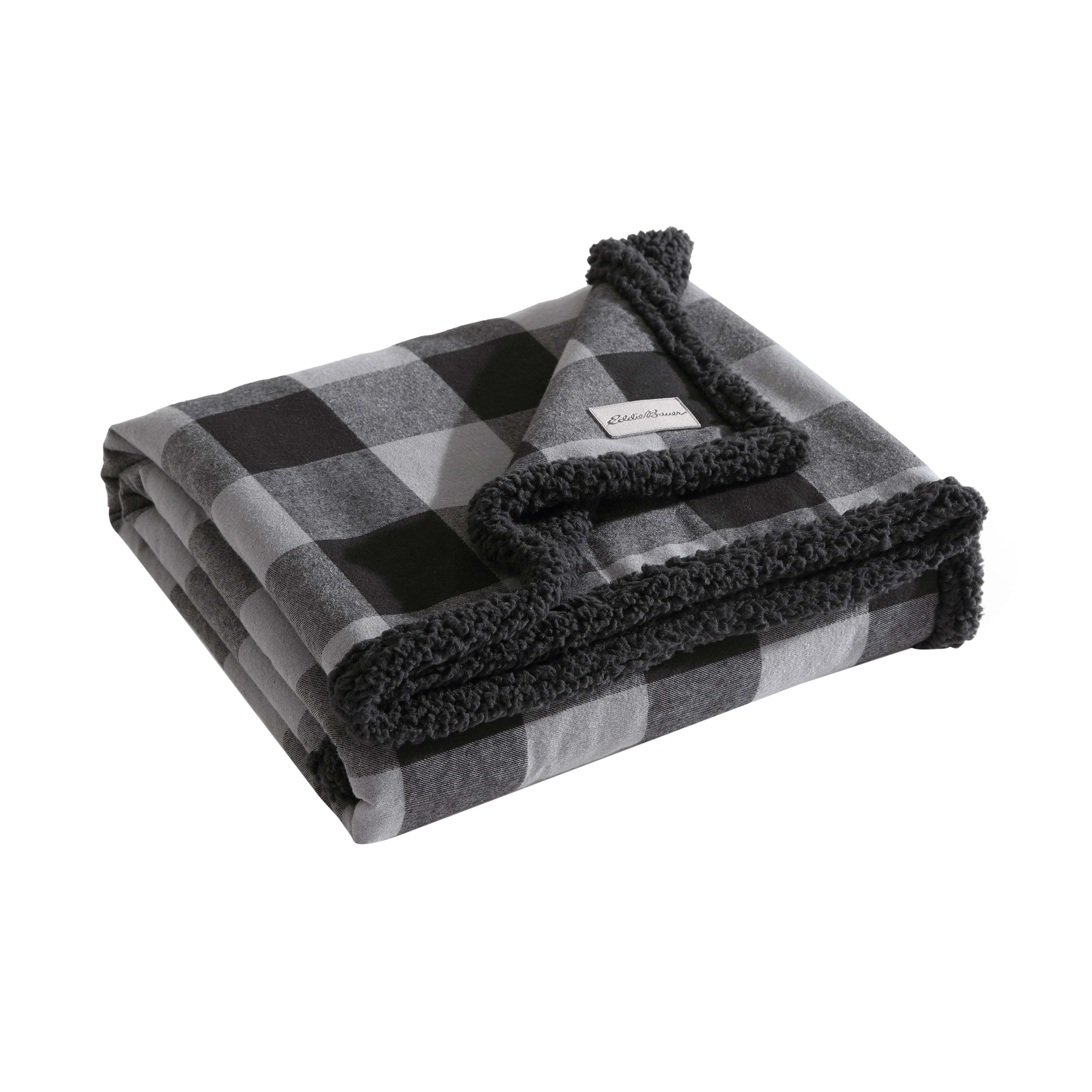 Eddie Bauer Cotton Flannel/Shearling Reverse Throw Blanket