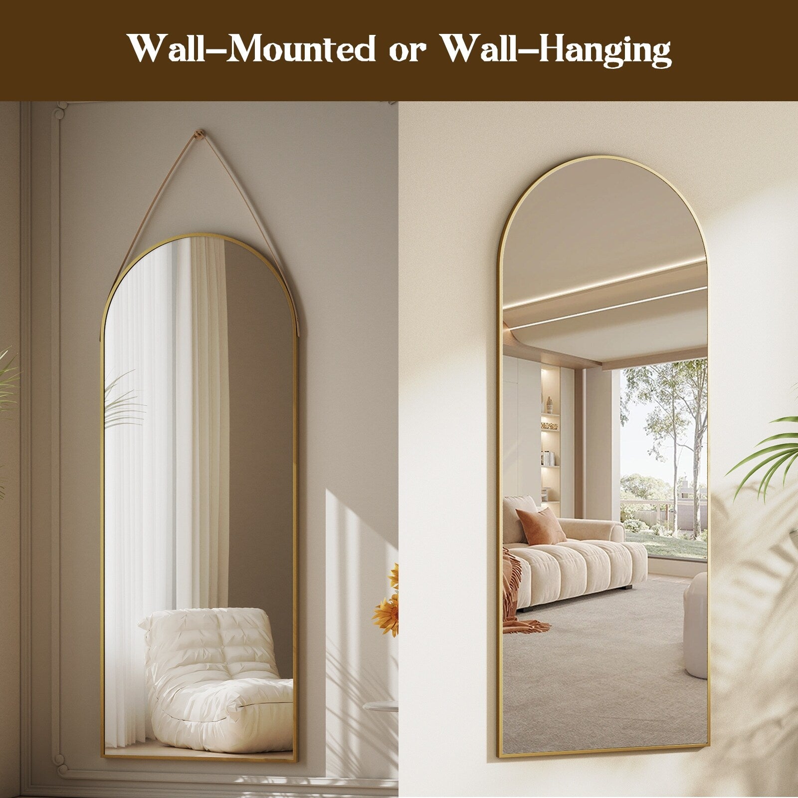 48 x 16 Full Length Hanging Wall Mirror with Leather Strap