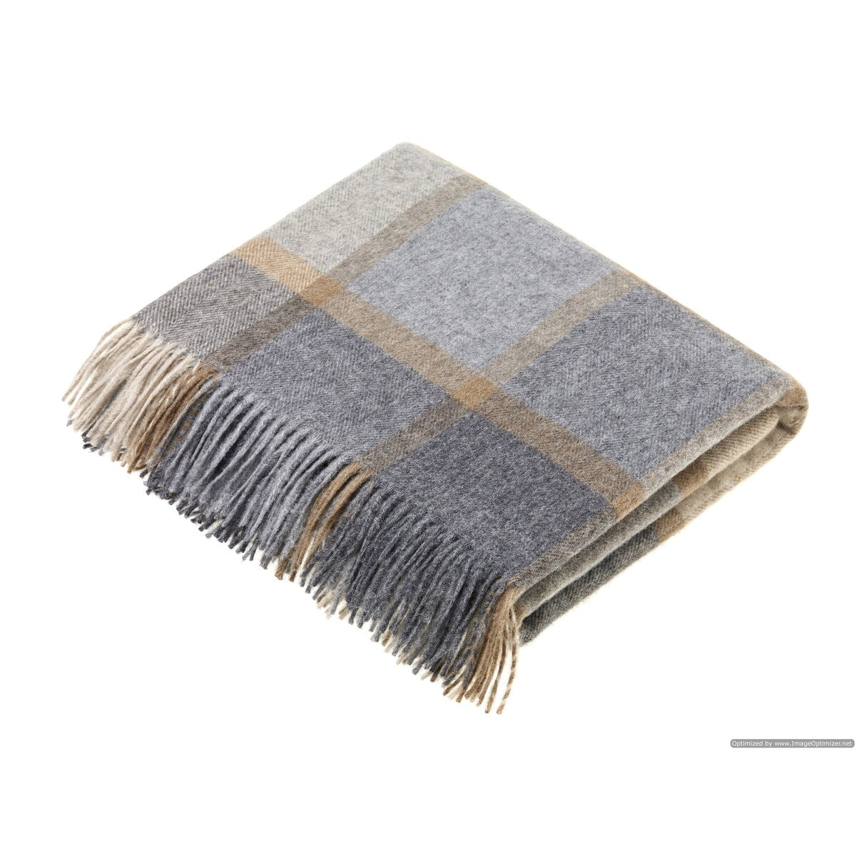 Merino Lambswool Throw Blanket - Block Windowpane - Beige / Gray