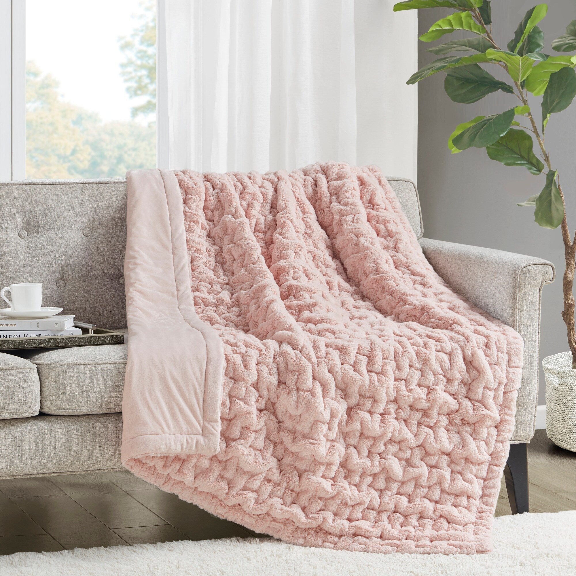 Madison Park Ruched Fur Throw