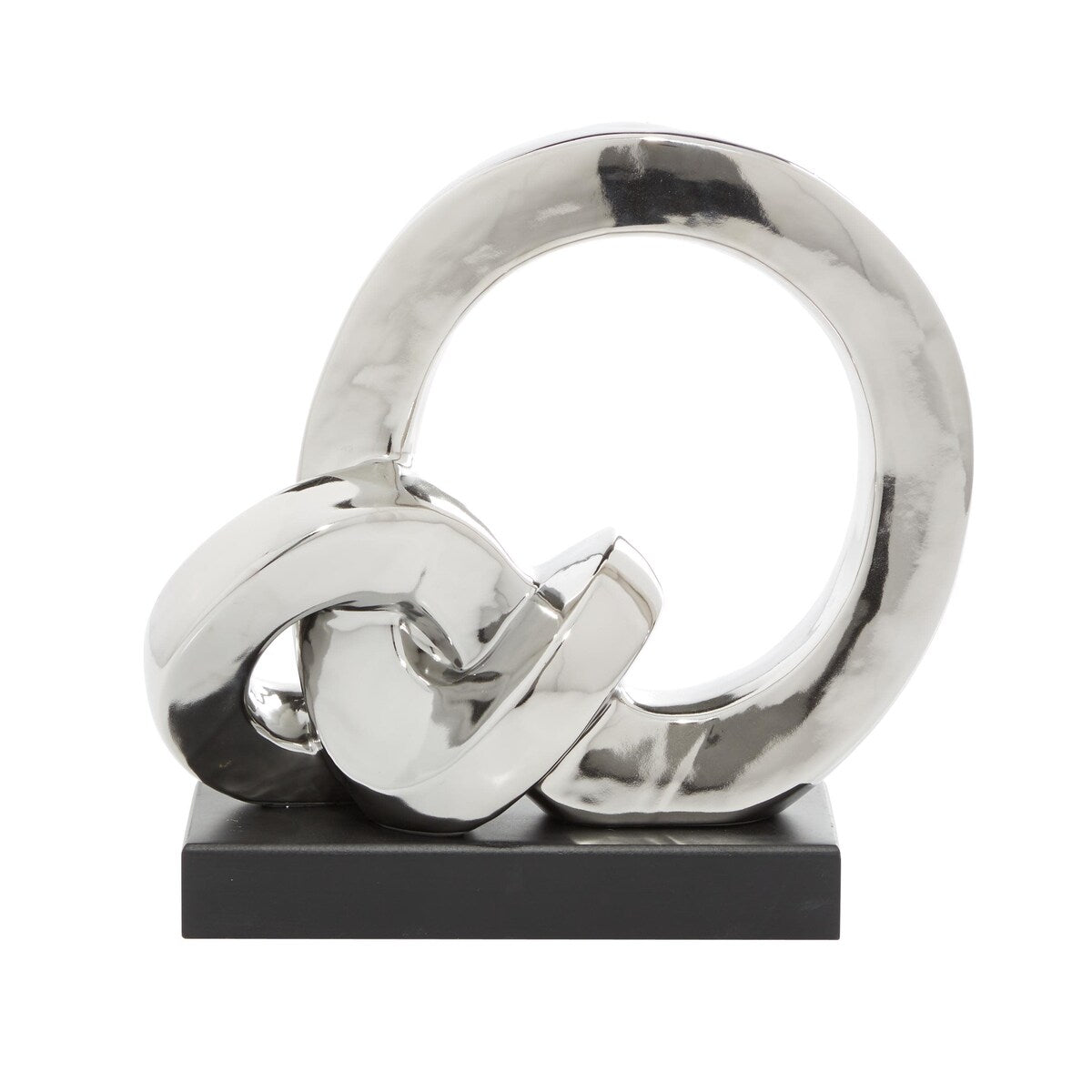 Polystone Abstract Link Decorative Sculpture with Black Base - Silver - Roche River Decor