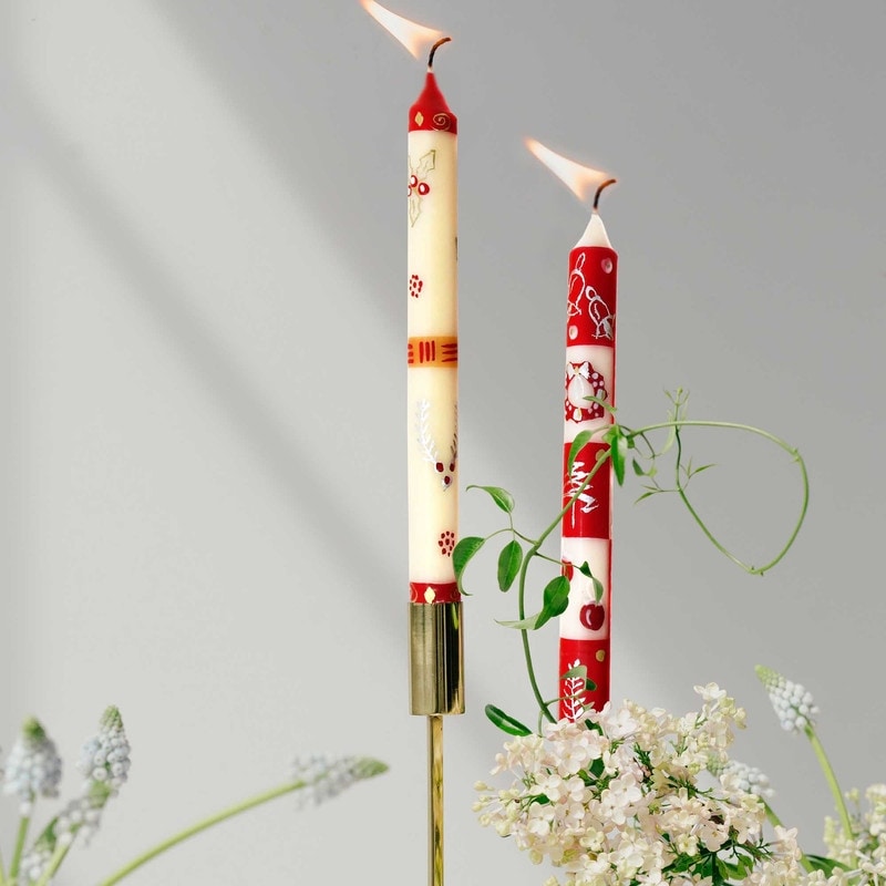 Handmade Christmas Unscented Dinner Taper Candles, Set of 2 (South Africa)