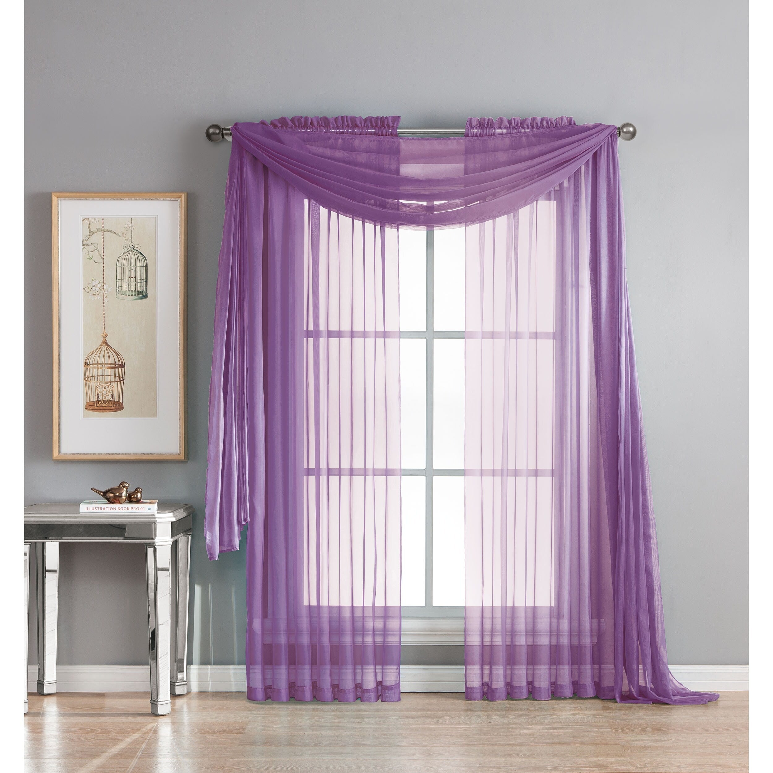 Window Elements Diamond Sheer Voile Extra Wide, 56 Inch Wide. Rod Pocket Curtain Panel