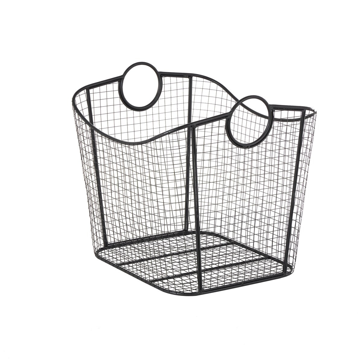 Metal Wire Grid Decorative and Functional Storage Basket with Curved Edges Ring Handles - Gold or Black - Roche River Decor