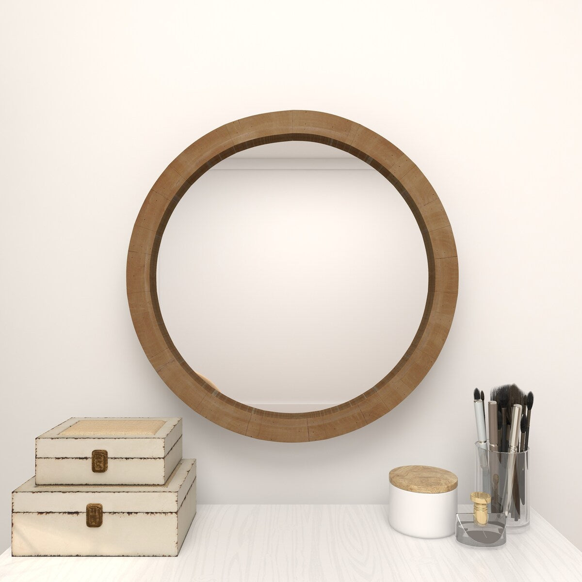 Wood Minimalistic Room Wall Mirror - Brown - Roche River Decor