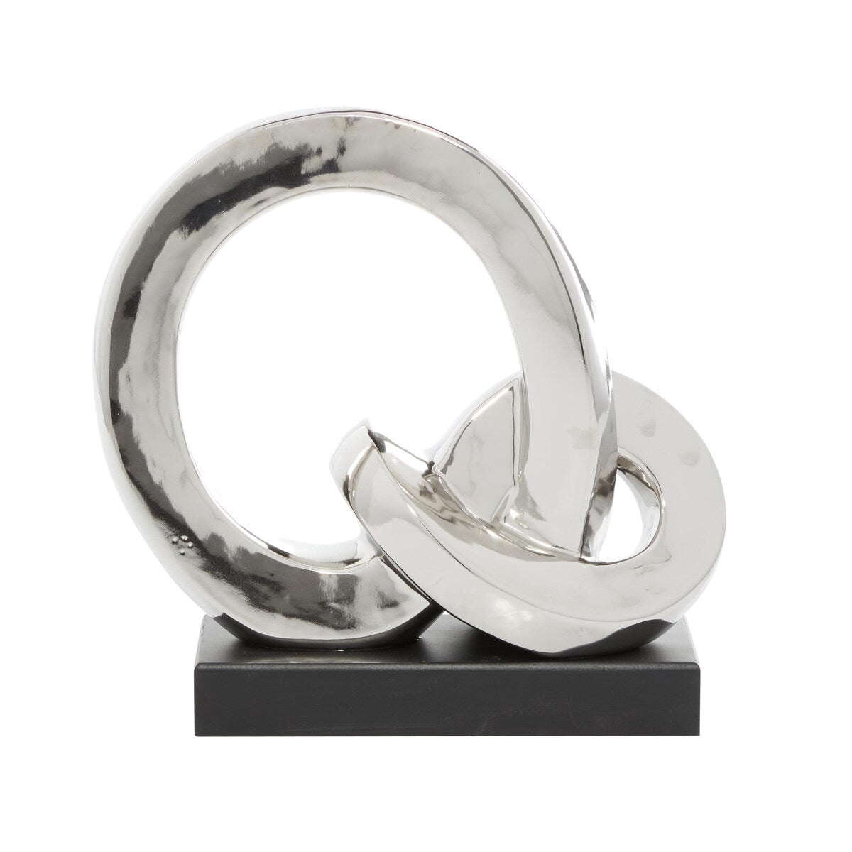 Polystone Abstract Link Decorative Sculpture with Black Base - Silver - Roche River Decor