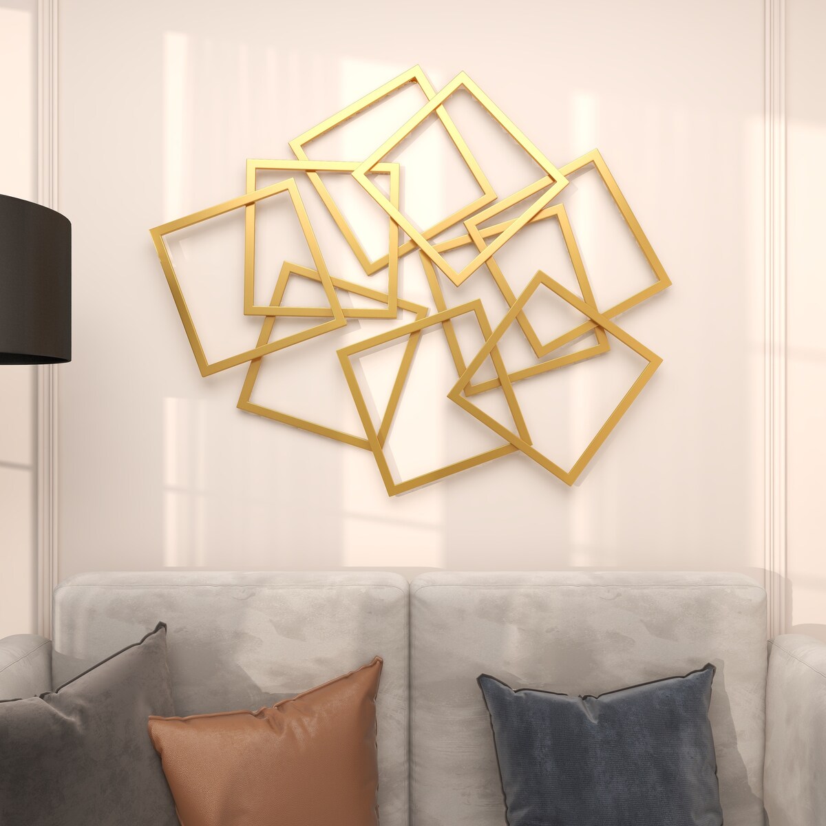 Metal Geometric Overlapping Square Home Wall Decor - Gold - CosmoLiving by Cosmopolitan