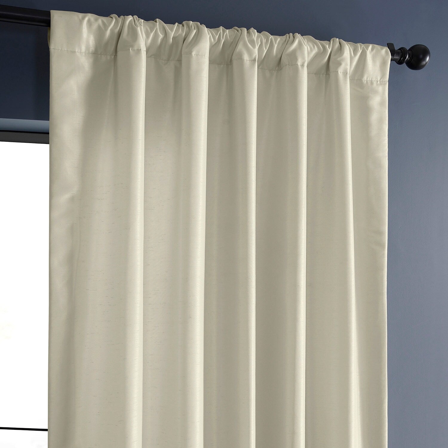 Exclusive Fabric Off-white Textured Faux Dupioni Silk Curtain Panel