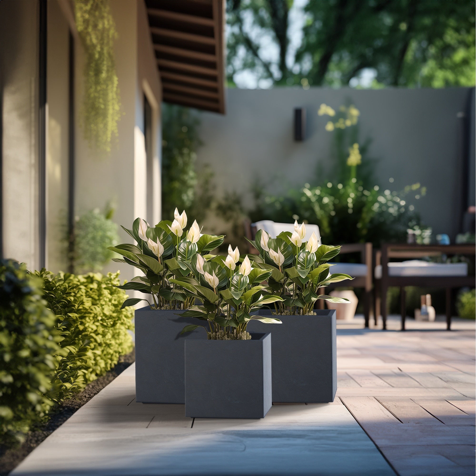 Tall Concrete Square Plant boxes / Large Indoor and Outdoor flower Planters