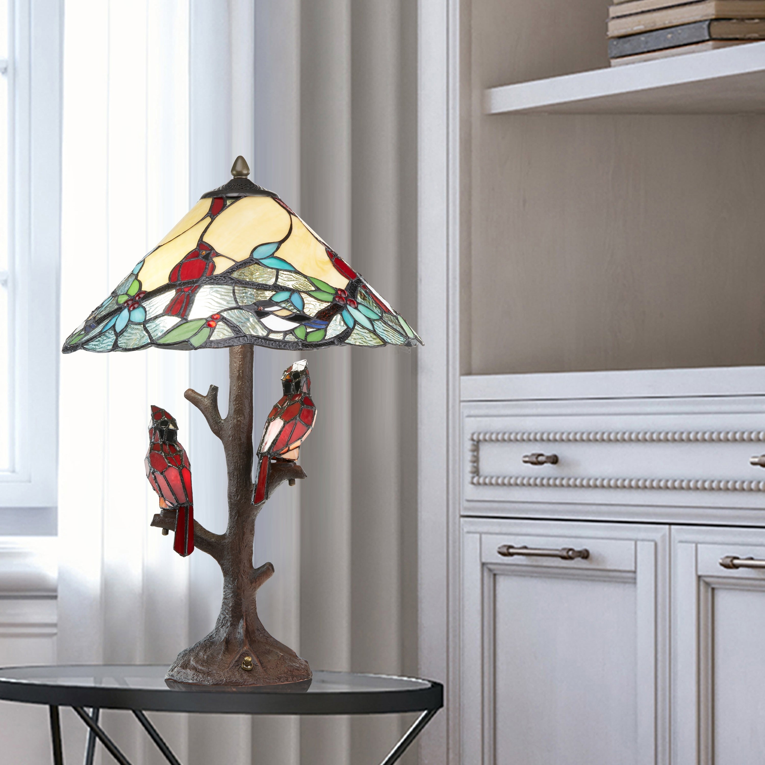 Copper Grove Tongamamao 3-light Stained Glass Cardinal Lamp (23.75 in.)