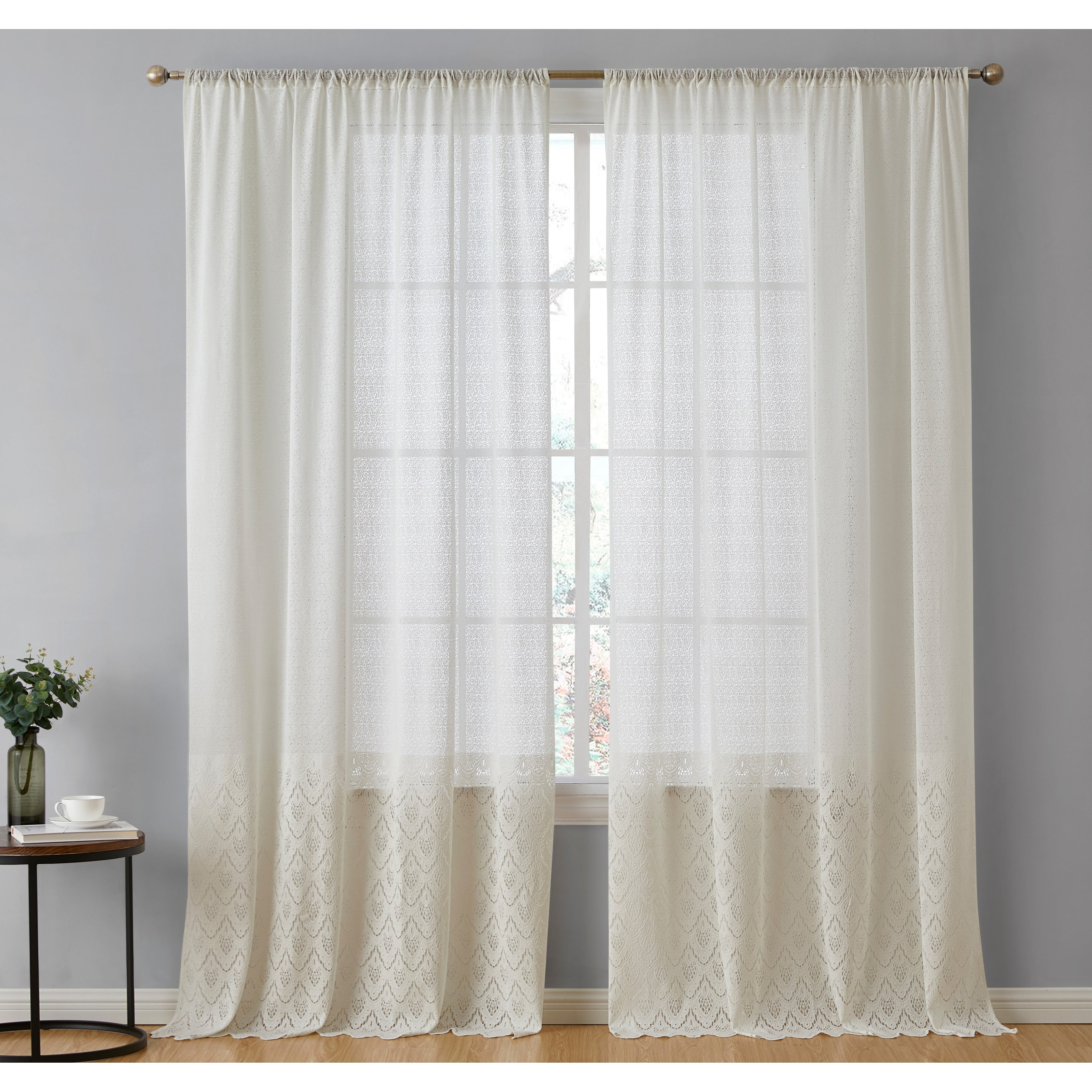 HLC.me Monaco Premium Soft Decorative Ombre Lace Semi Sheer Light Filtering Rod Pocket Window Curtain Panels - Set of 2