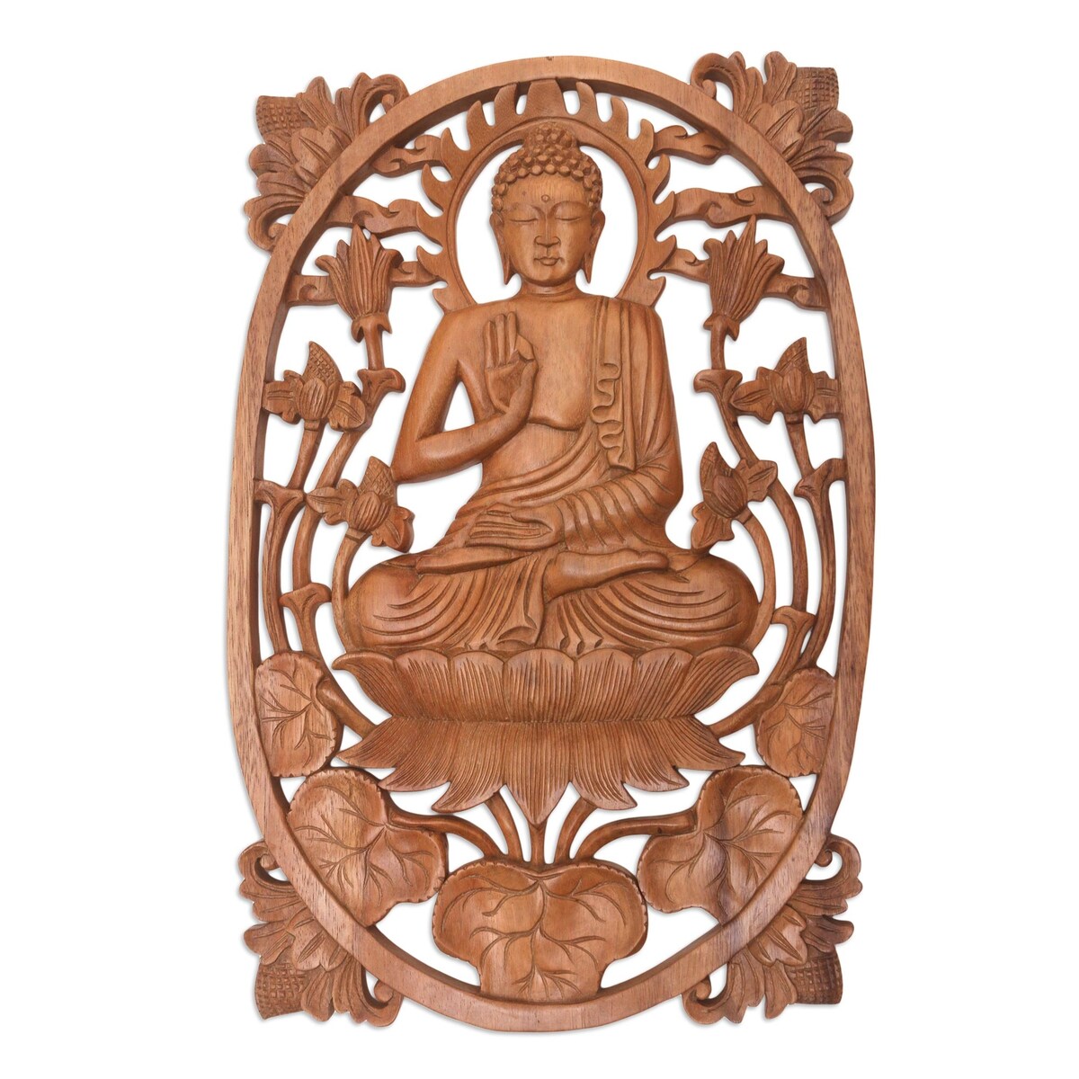 Novica Handmade Meditating Buddha Wood Relief Panel