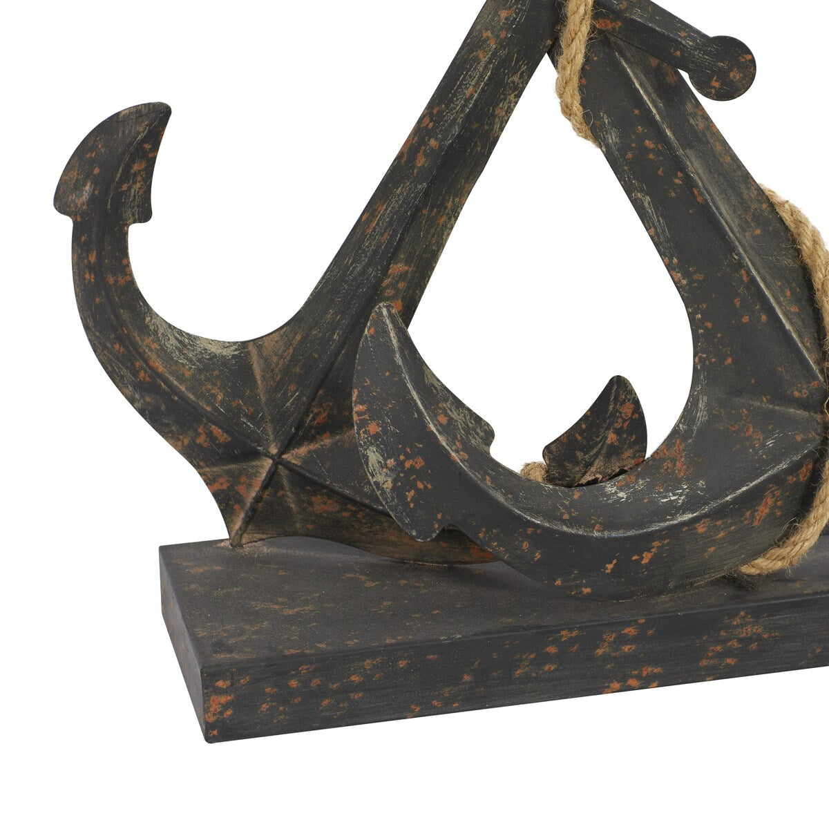 Metal Anchor Decorative Sculpture with Jute Rope Accents - Black - Roche River Decor