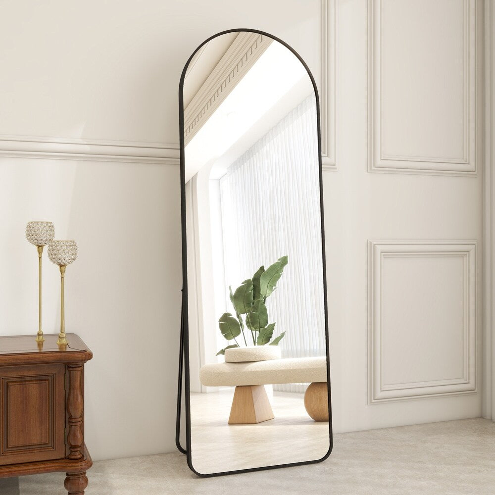 Full Length Mirror Arched Floor Mirror with Rounded Corners, Black