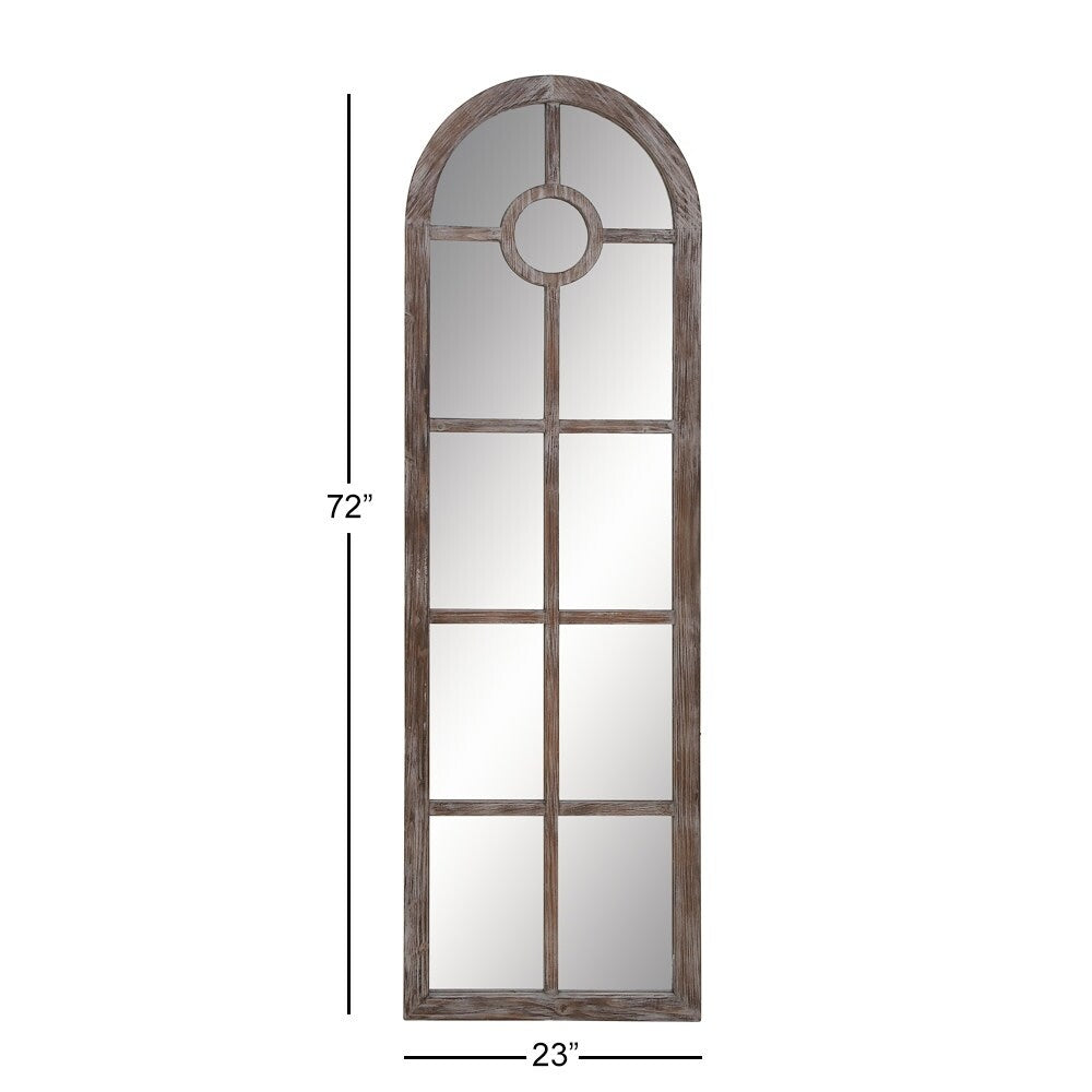 Wood Arched Window Pane Room Wall Mirror - Brown - Roche River Decor