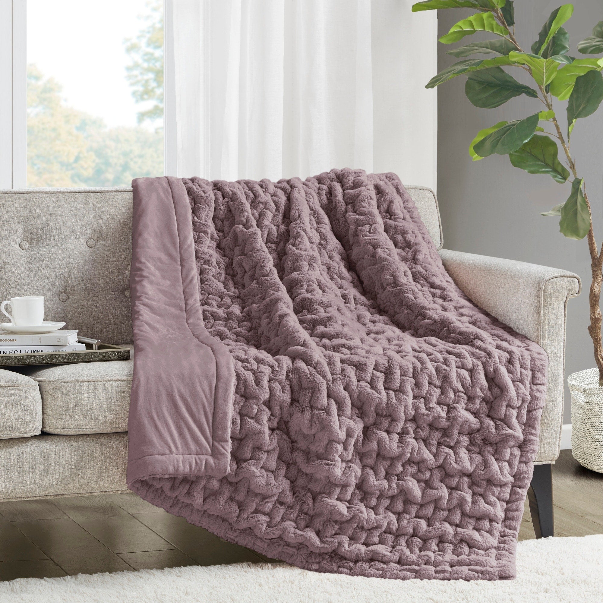 Madison Park Ruched Fur Throw