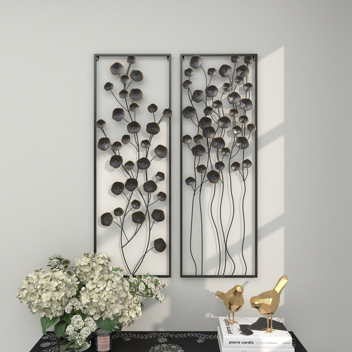 Metal Floral Home Wall Decor with Black Frame - Set of 2 Black - Roche River Decor