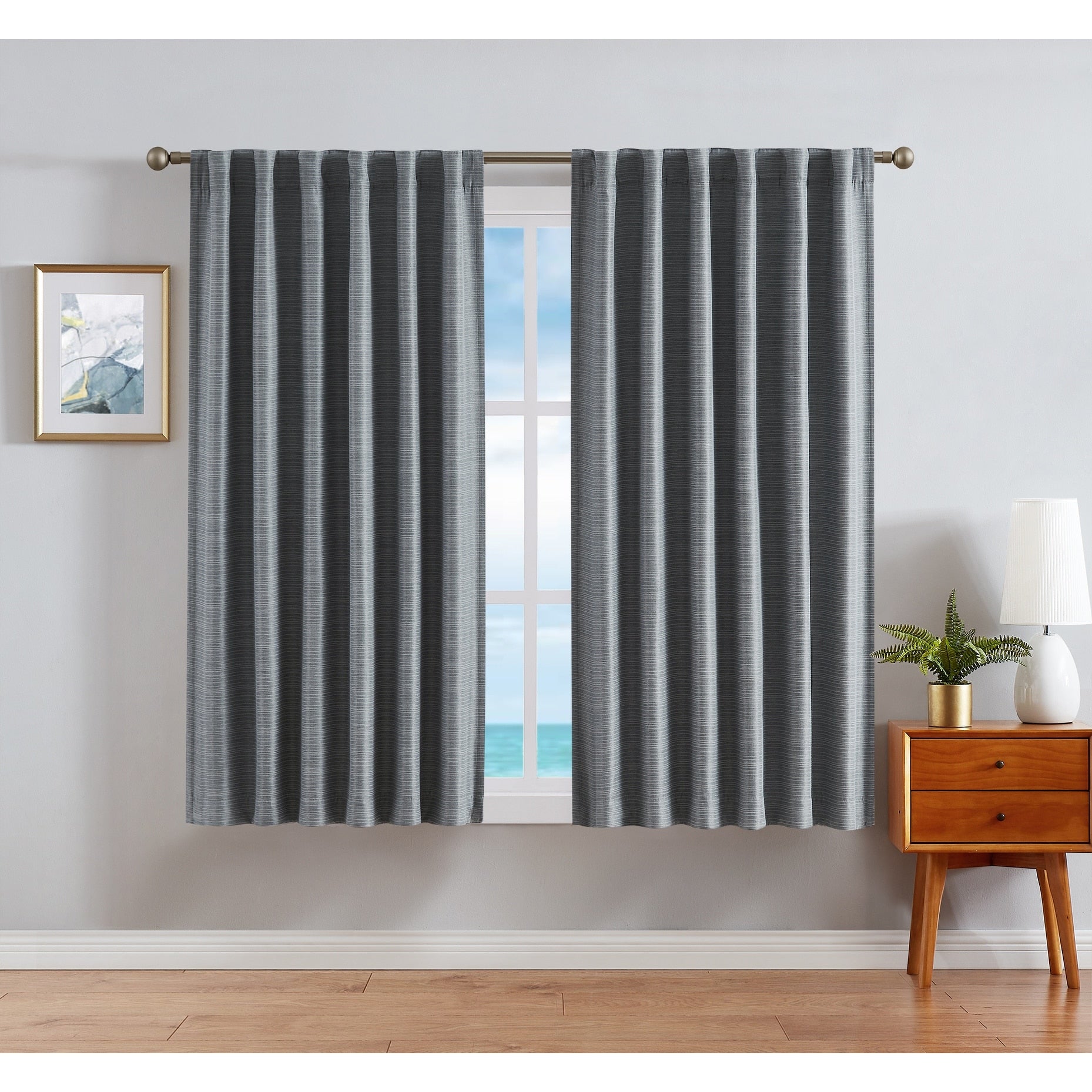 Nautica Robin Thermal Woven Room Darkening Back Tab Window Curtain Panel Pair