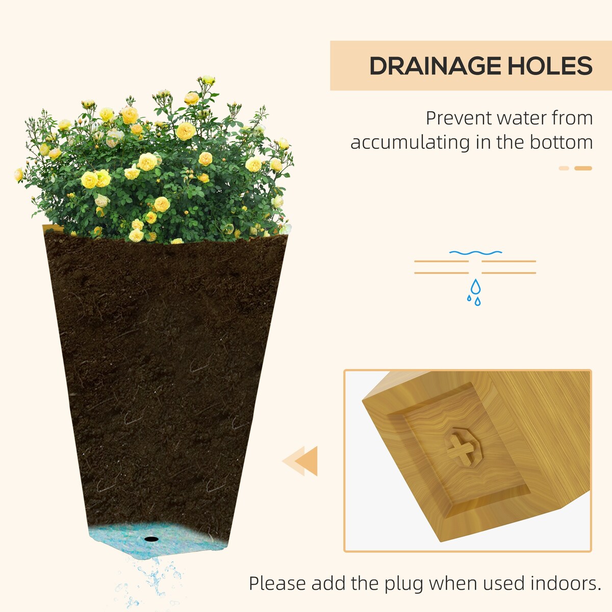 28 Tall Outdoor Planters with Drainage Holes and Plug (Set of 3)