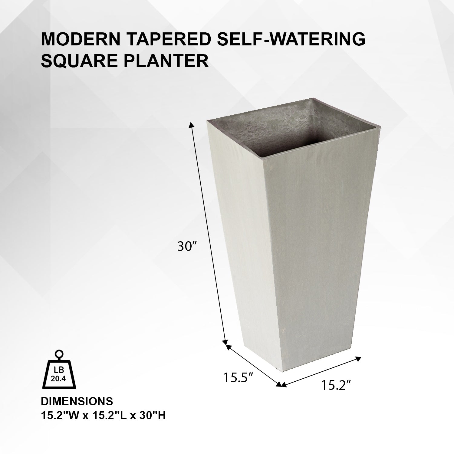 XBrand Modern 30-Inch Tall Modern Square Tapered Planter, Indoor & Outdoor