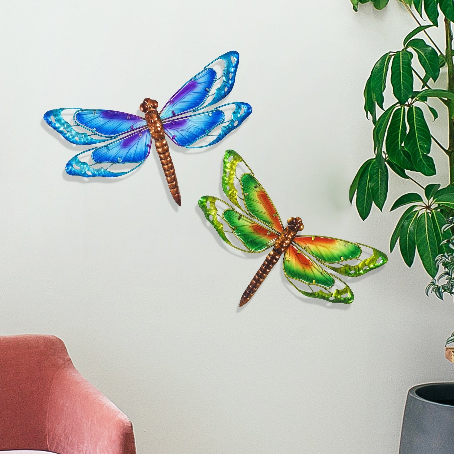 Adeco Set of 2 Metal Dragonfly Wall Decor Sculptures