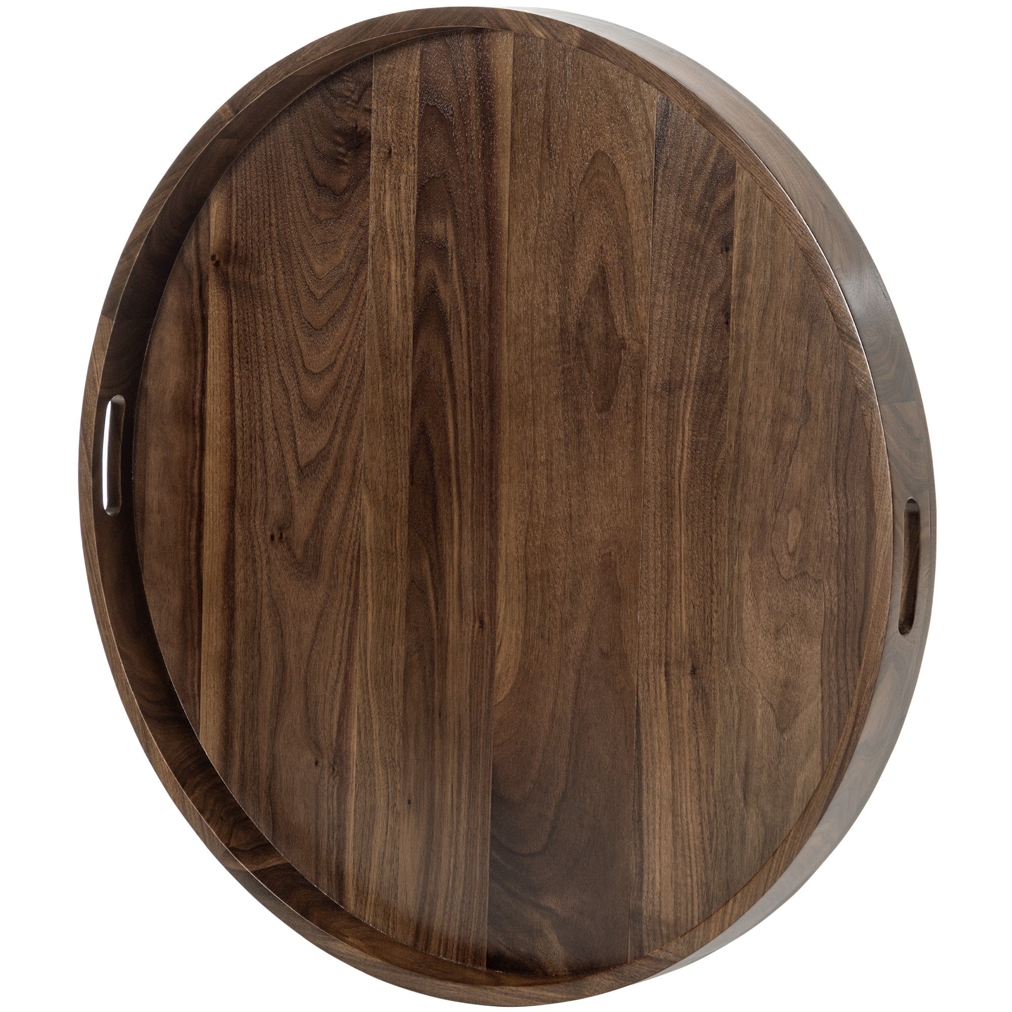 Round Black Walnut Wood Serving Tray Ottoman Tray with Handles