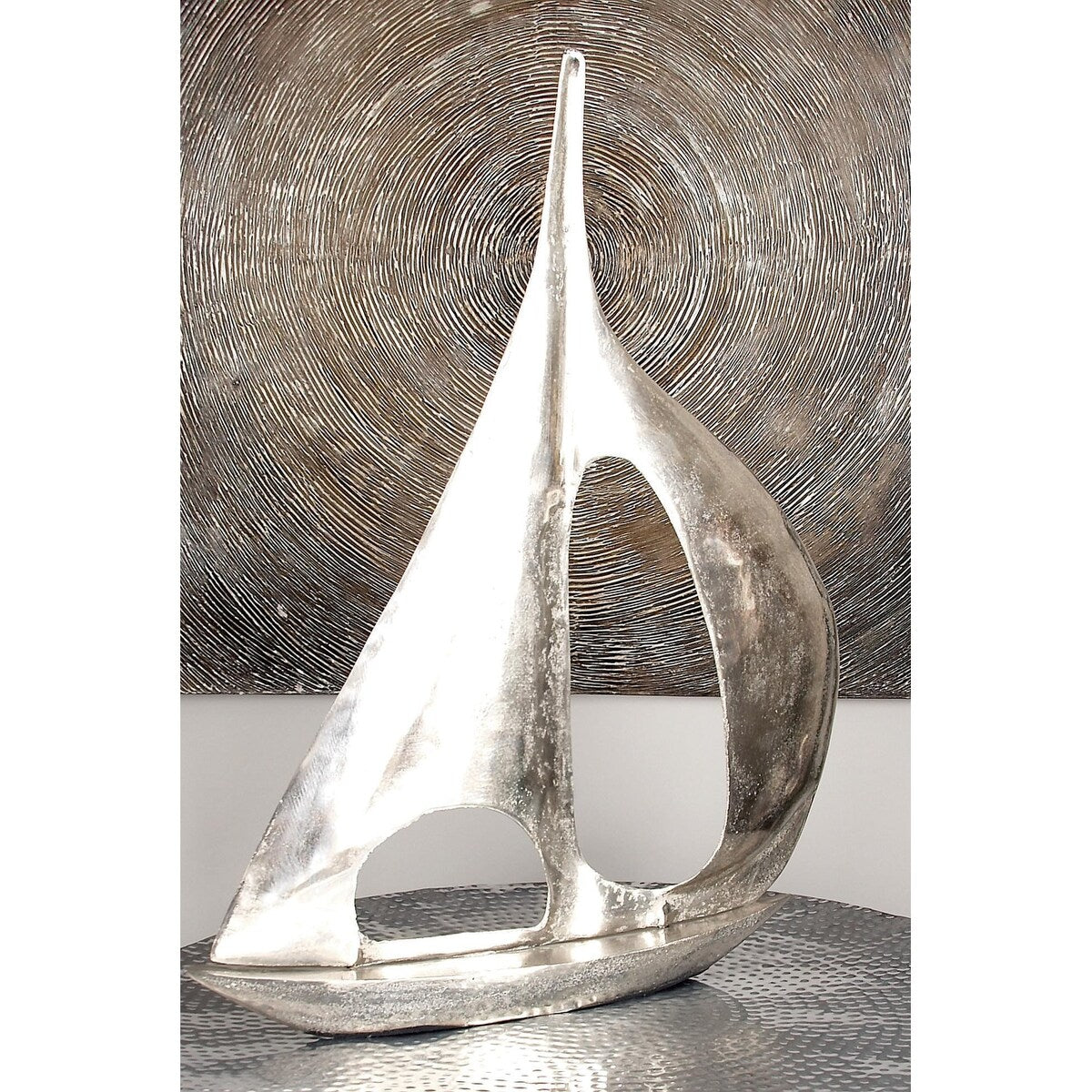 Aluminum Metal Sail Boat Decorative Sculpture - Silver - Roche River Decor