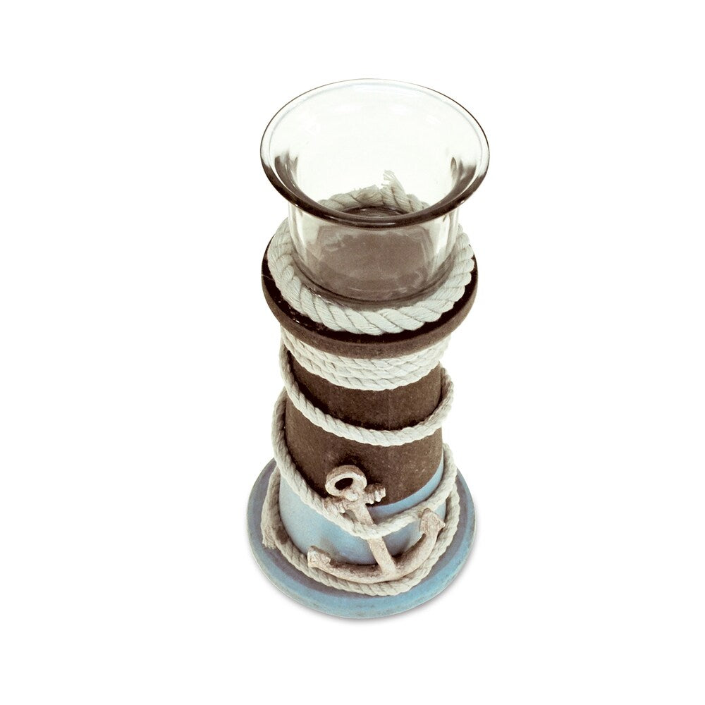 Puzzled Evian Small Candle Holder Multicolor Wooden Handcrafted Nautical Decor