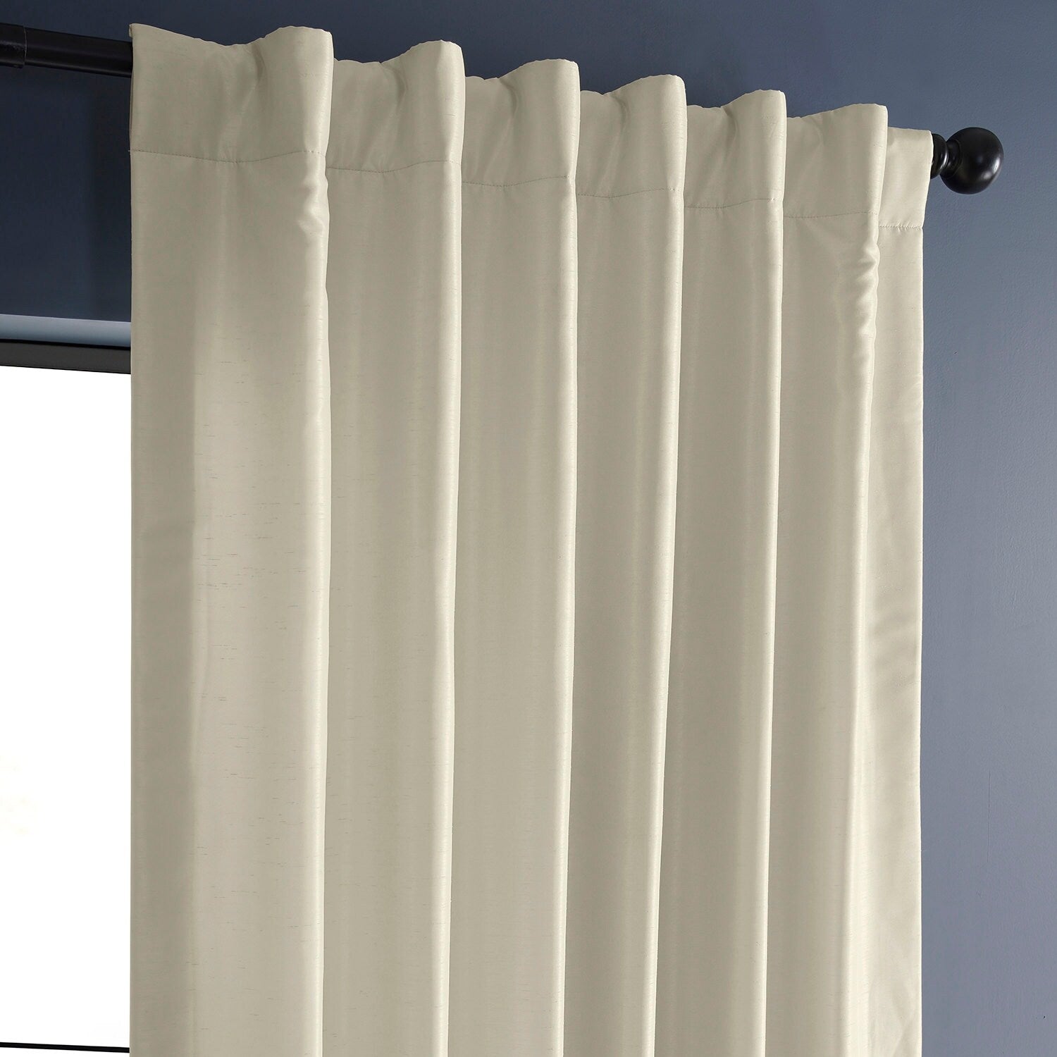 Exclusive Fabric Off-white Textured Faux Dupioni Silk Curtain Panel