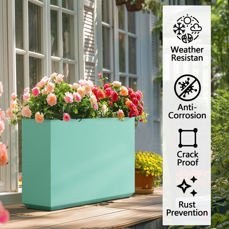 Metallic Heavy Planter for Outdoor Plants, 24.02 H x 30 W x 9.84 D	Tall and Long Metal Divider Planter Box