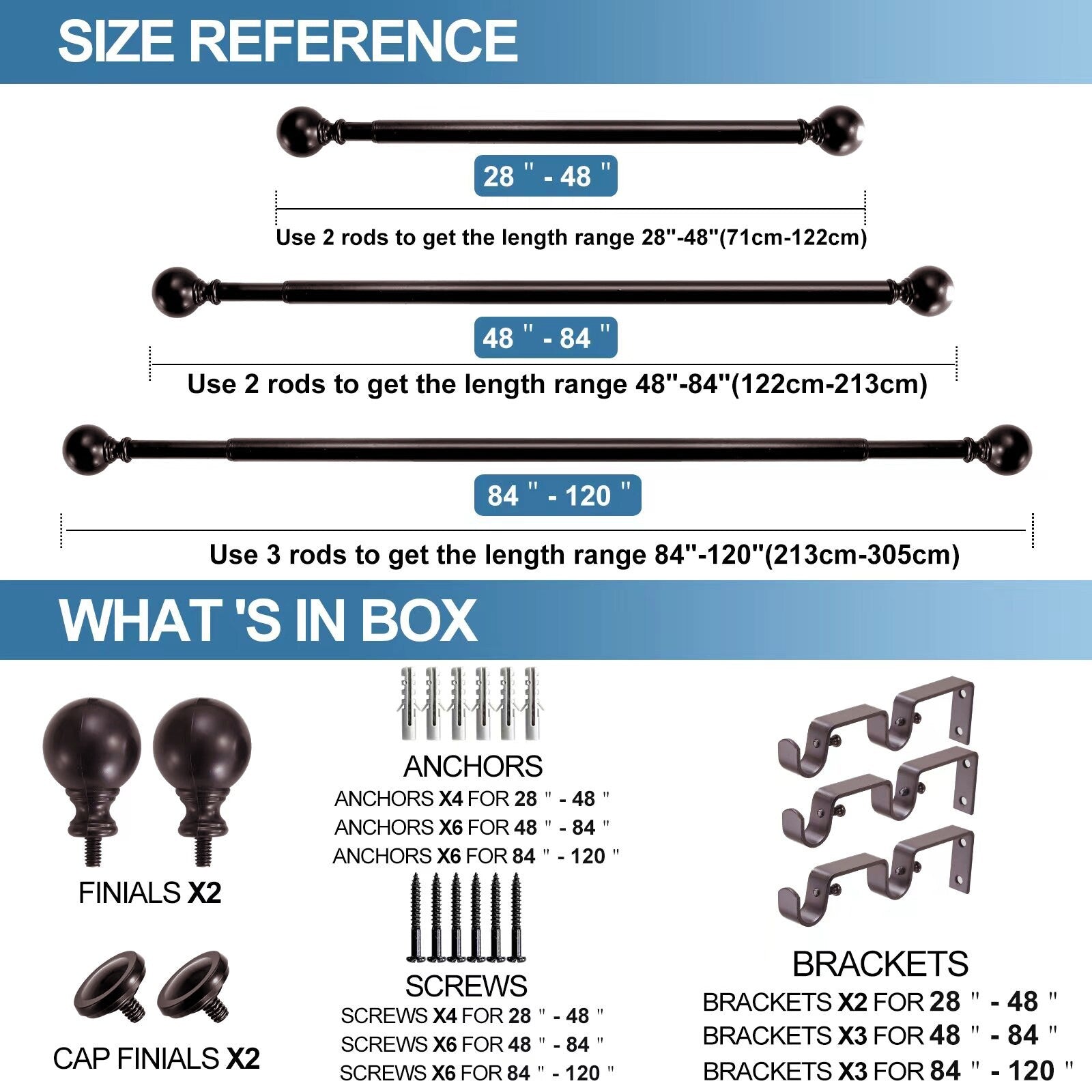 Round Ball Designer Double Drapery Adjustable Curtain Rod & Hardware