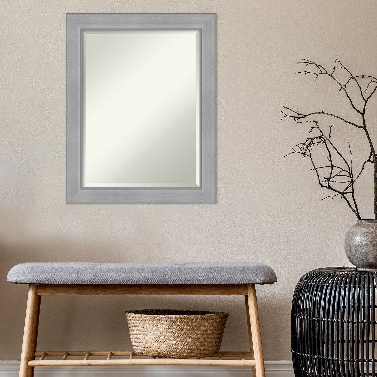 Beveled Bathroom Wall Mirror - Vista Brushed Nickel Frame