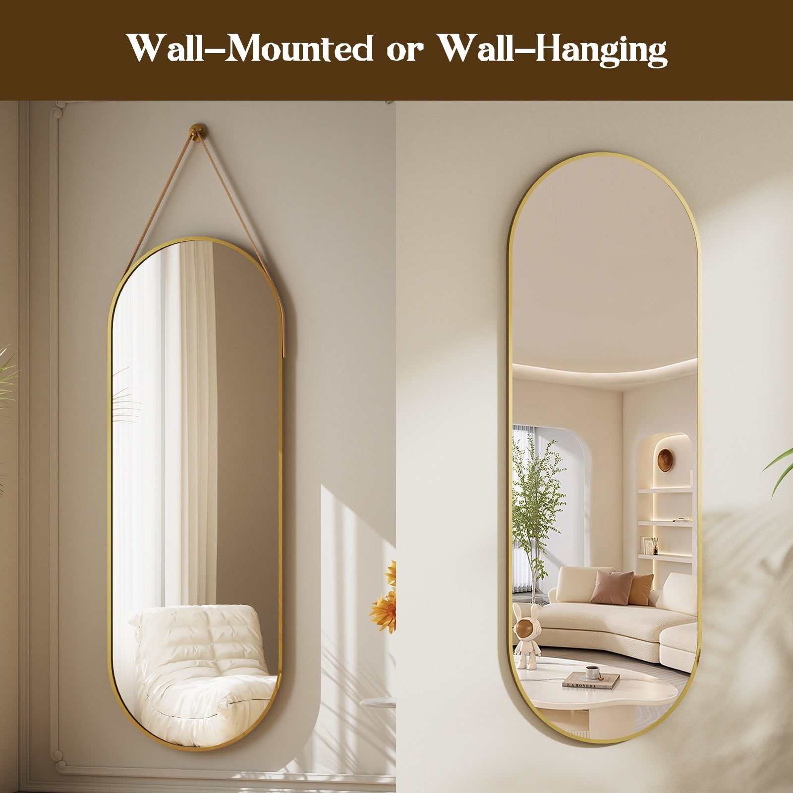 48 x 16 Full Length Hanging Wall Mirror with Leather Strap