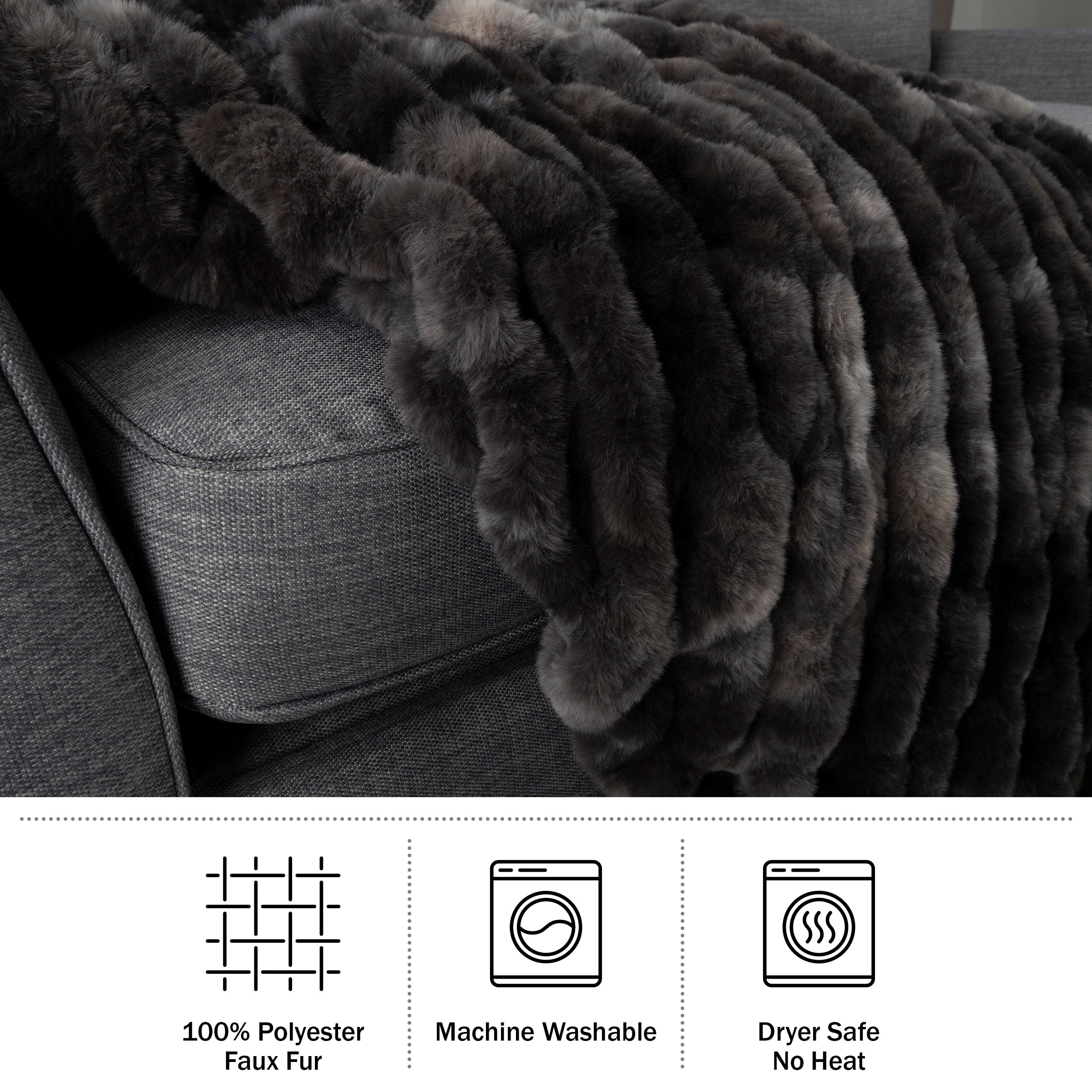 Oversized Ruched Faux Fur Blanket - 60x80-Inch Queen-Size Throw by Lavish Home