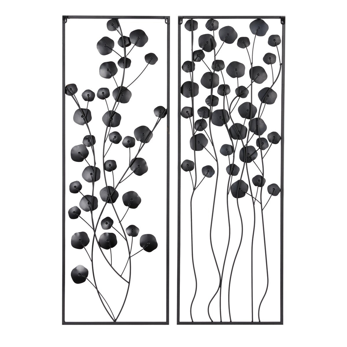 Metal Floral Home Wall Decor with Black Frame - Set of 2 Black - Roche River Decor