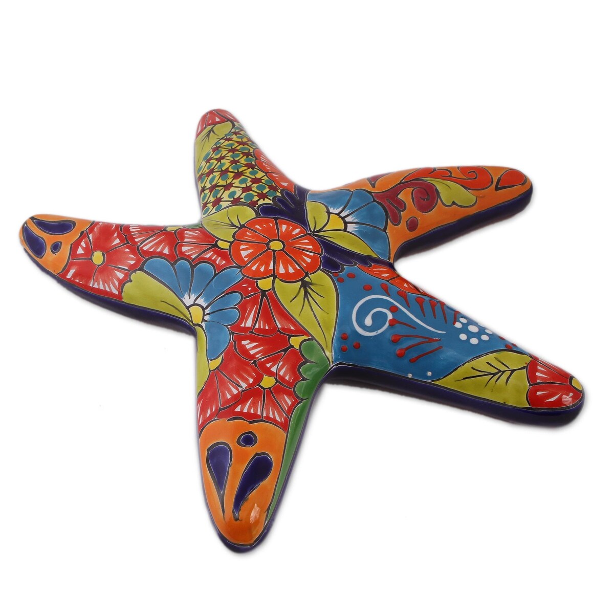 NOVICA Handmade Talavera Starfish Ceramic Wall Sculpture